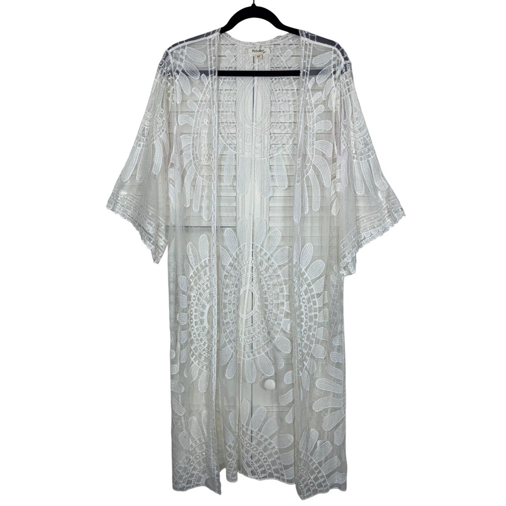 Rebellion Again White Sheer Lace Longline Duster Medium Whimsigoth Cottagecore